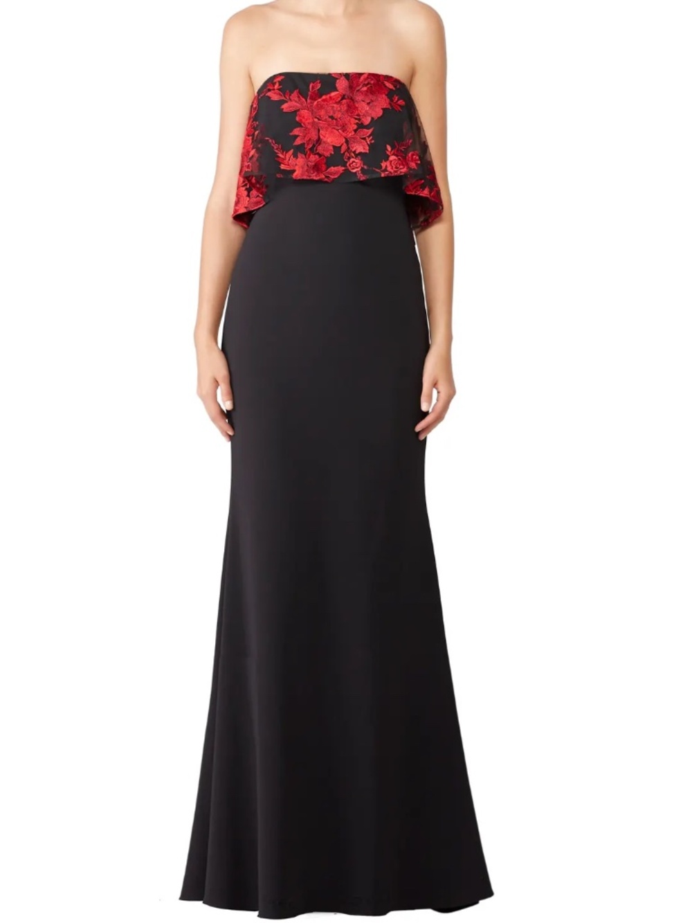 Badgley Mischka Black/Red Floral Popover Gown - size 2